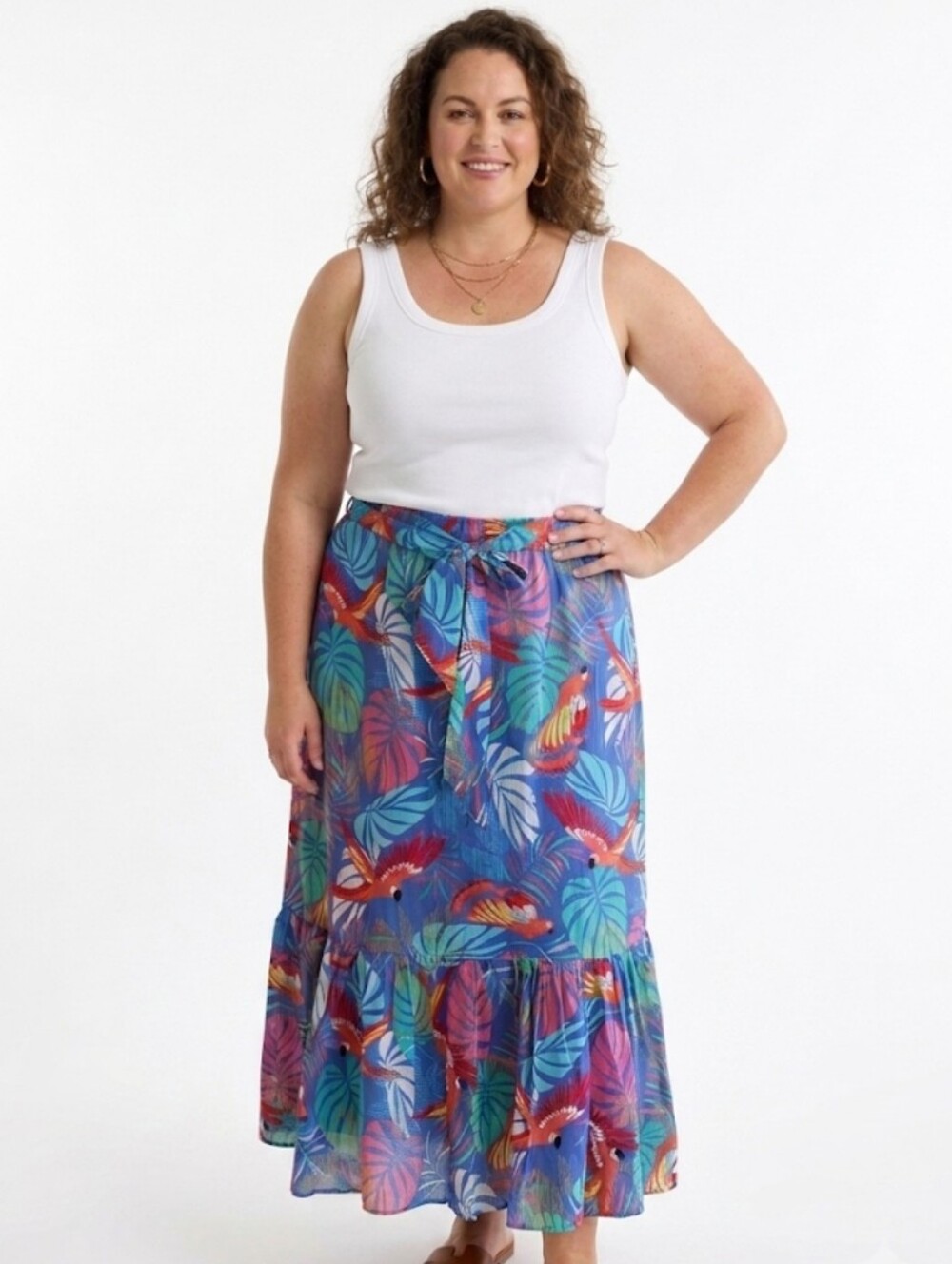 TALBOTS Tropical Botanical Bohemian Maxi Skirt Fun Colorful Size XL NWT